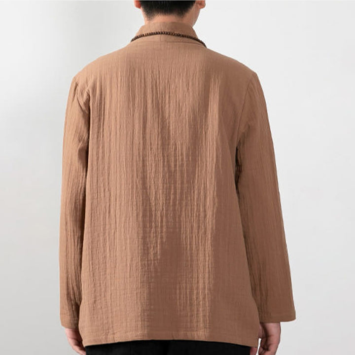 Buddha Stones Fall Simple V-Neck Long Sleeve T-Shirt Cotton Men Clothing - image 2