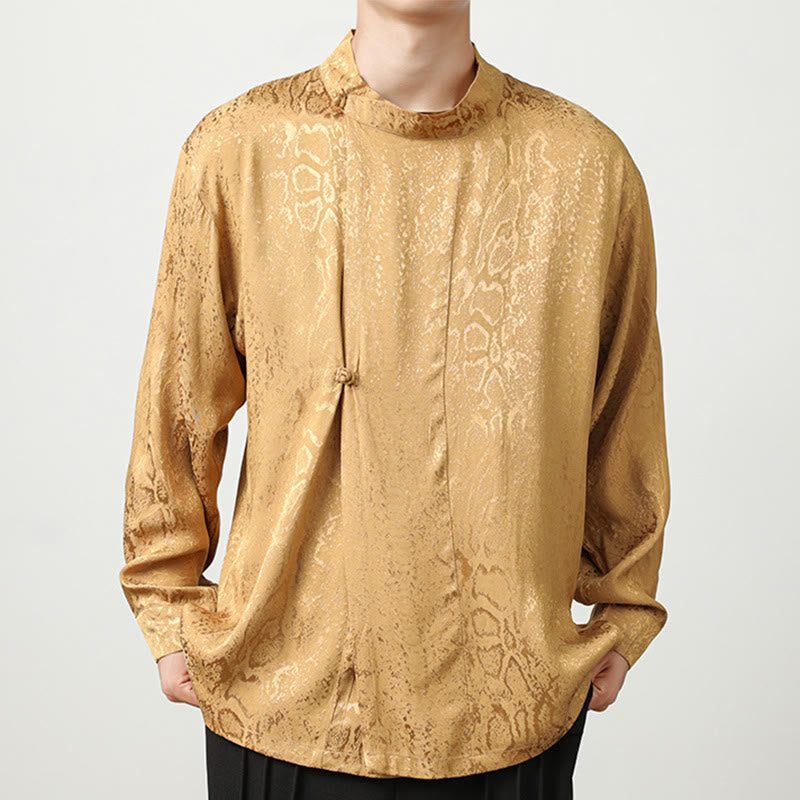 Buddha Stones Fall Jacquard Long Sleeve Frog-Button Shirt Men Clothing - Moccasin - US/UK/AU46，EU56 (5XL) - image 0