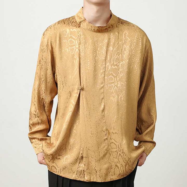 Buddha Stones Fall Jacquard Long Sleeve Frog-Button Shirt Men Clothing - Moccasin - US/UK/AU46，EU56 (5XL) - image 0