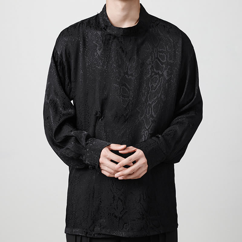 Buddha Stones Fall Jacquard Long Sleeve Frog-Button Shirt Men Clothing - Black - US/UK/AU46，EU56 (5XL) - image 10