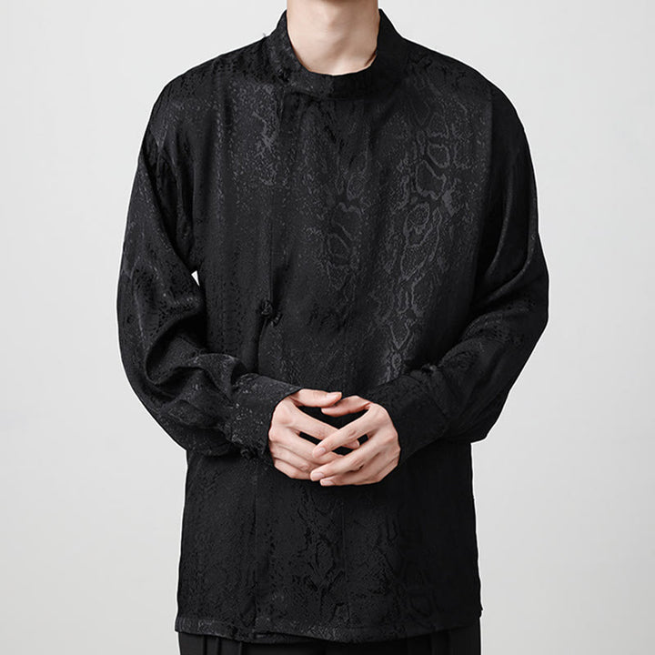 Buddha Stones Fall Jacquard Long Sleeve Frog-Button Shirt Men Clothing - Black - US/UK/AU46，EU56 (5XL) - image 10