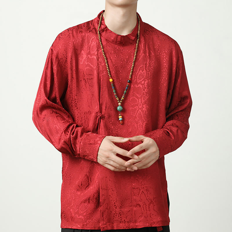 Buddha Stones Fall Jacquard Long Sleeve Frog-Button Shirt Men Clothing - Red - US/UK/AU46，EU56 (5XL) - image 18