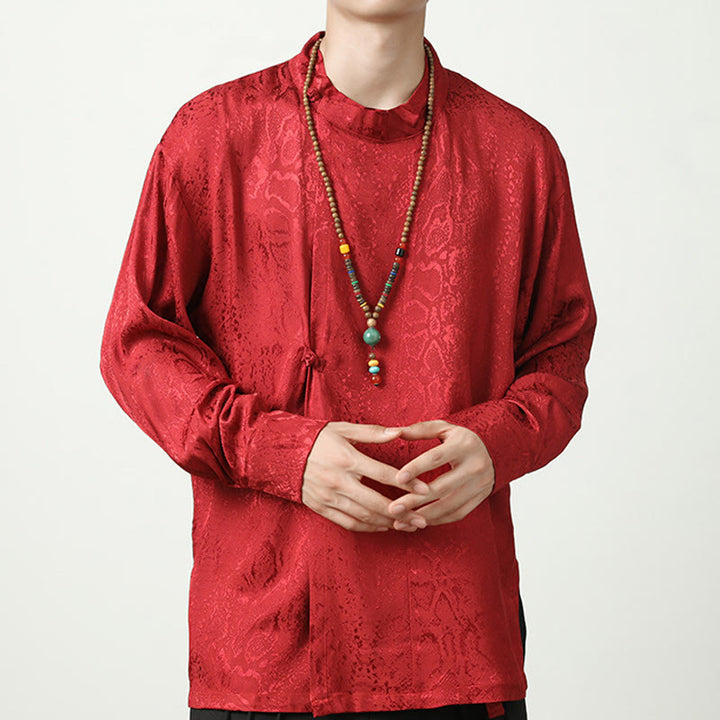 Buddha Stones Fall Jacquard Long Sleeve Frog-Button Shirt Men Clothing - Red - US/UK/AU46，EU56 (5XL) - image 18