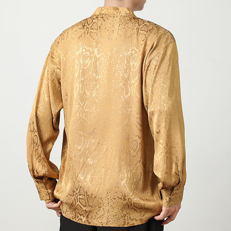 Buddha Stones Fall Jacquard Long Sleeve Frog-Button Shirt Men Clothing - image 2