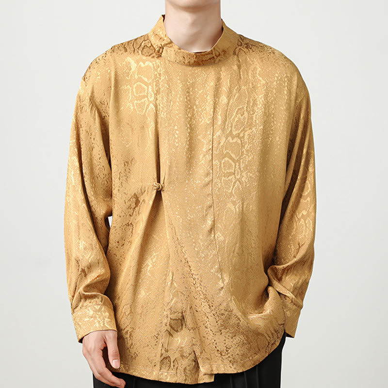 Buddha Stones Fall Jacquard Long Sleeve Frog-Button Shirt Men Clothing - image 1