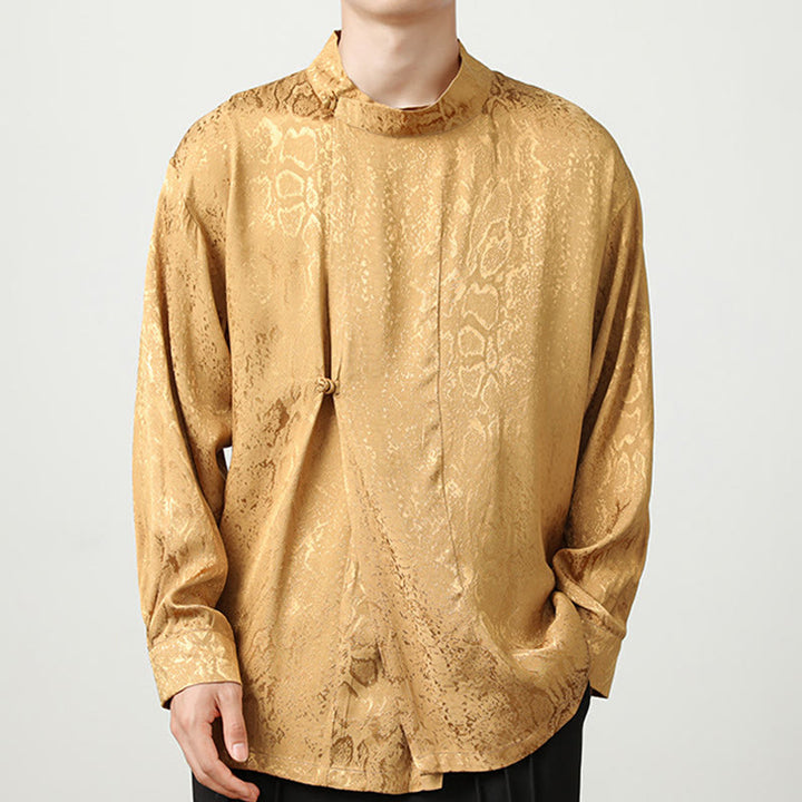 Buddha Stones Fall Jacquard Long Sleeve Frog-Button Shirt Men Clothing - image 1