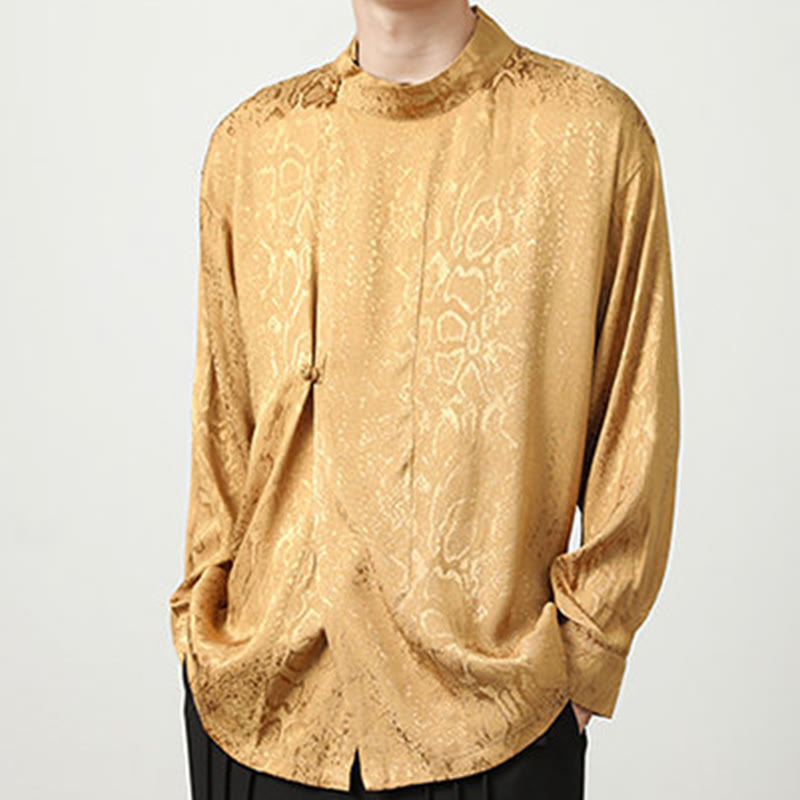 Buddha Stones Fall Jacquard Long Sleeve Frog-Button Shirt Men Clothing - image 8