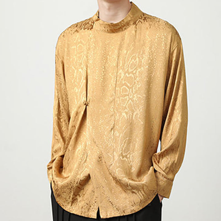 Buddha Stones Fall Jacquard Long Sleeve Frog-Button Shirt Men Clothing - image 8