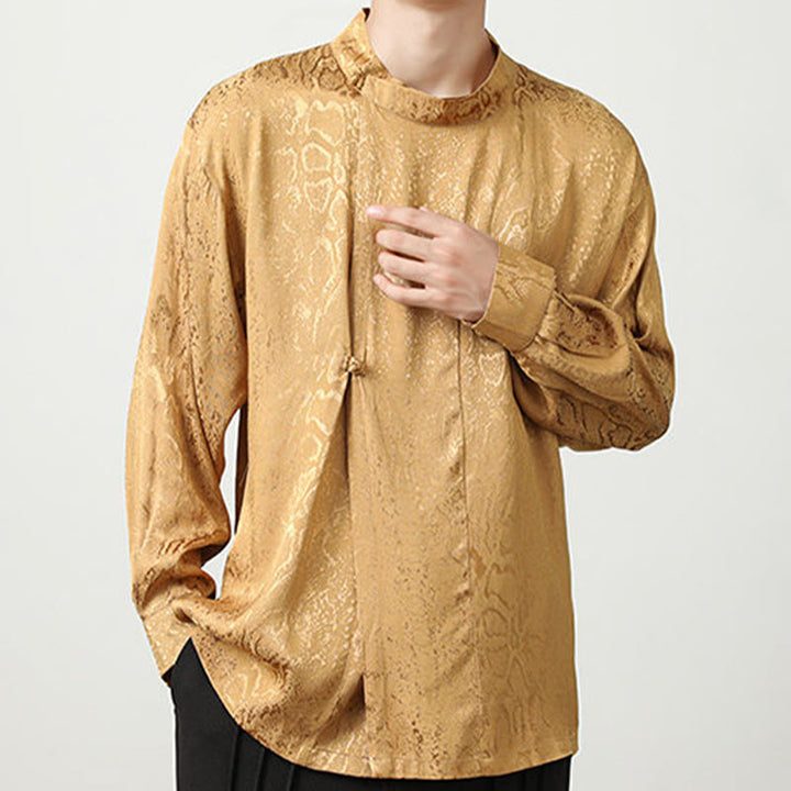 Buddha Stones Fall Jacquard Long Sleeve Frog-Button Shirt Men Clothing - image 4