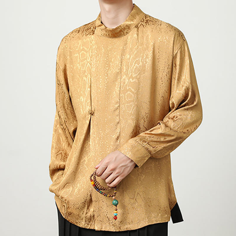 Buddha Stones Fall Jacquard Long Sleeve Frog-Button Shirt Men Clothing - image 3