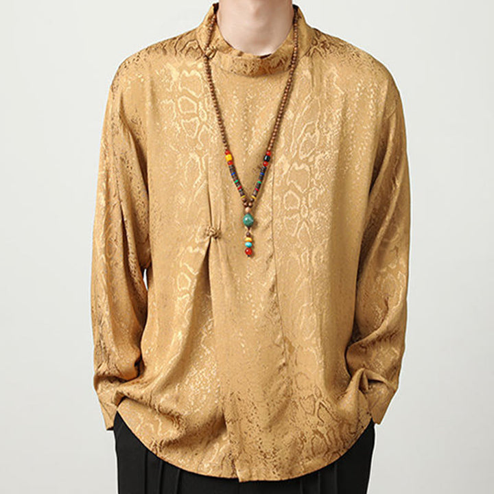 Buddha Stones Fall Jacquard Long Sleeve Frog-Button Shirt Men Clothing - image 6