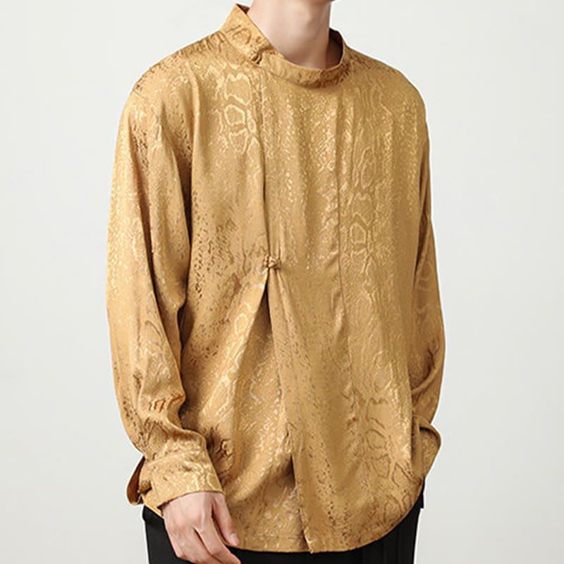 Buddha Stones Fall Jacquard Long Sleeve Frog-Button Shirt Men Clothing - image 7