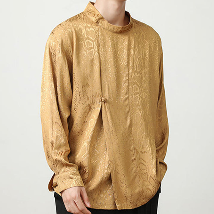 Buddha Stones Fall Jacquard Long Sleeve Frog-Button Shirt Men Clothing - image 7