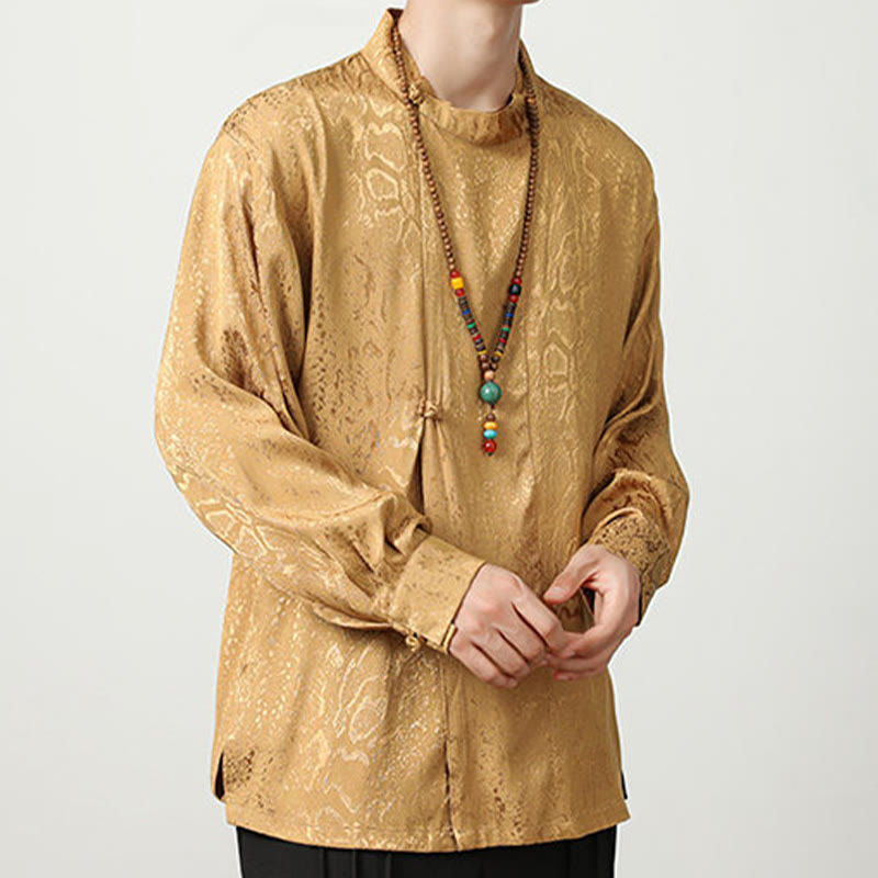Buddha Stones Fall Jacquard Long Sleeve Frog-Button Shirt Men Clothing - image 5