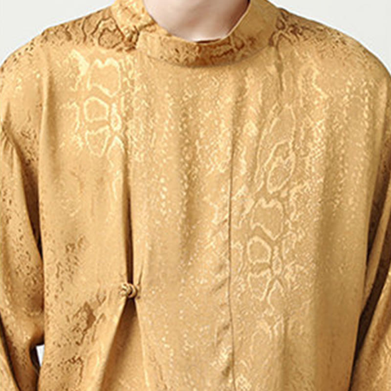 Buddha Stones Fall Jacquard Long Sleeve Frog-Button Shirt Men Clothing - image 9