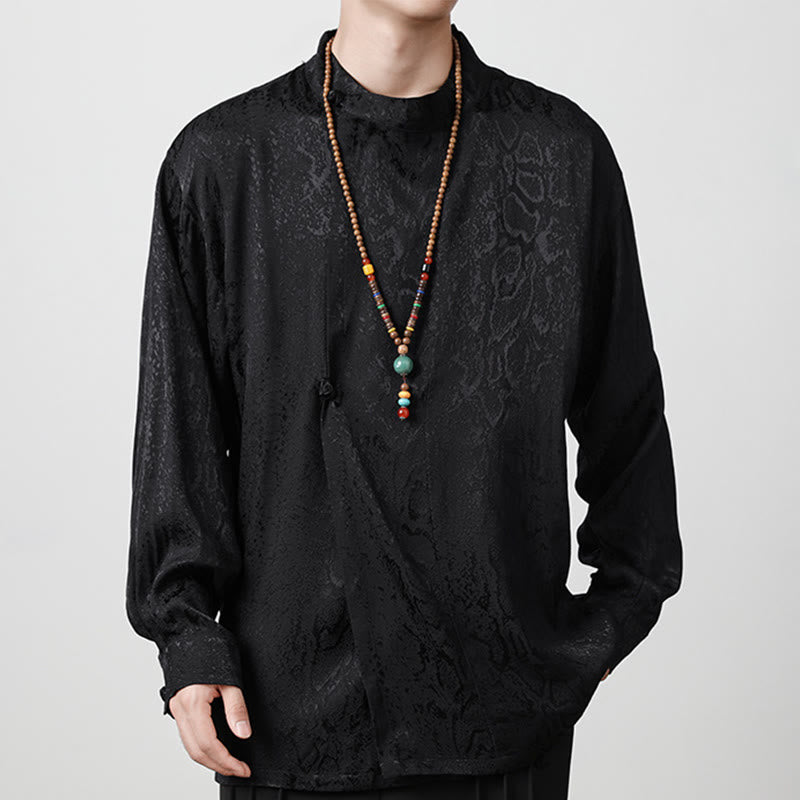 Buddha Stones Fall Jacquard Long Sleeve Frog-Button Shirt Men Clothing - image 11