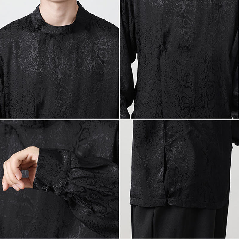 Buddha Stones Fall Jacquard Long Sleeve Frog-Button Shirt Men Clothing - image 17