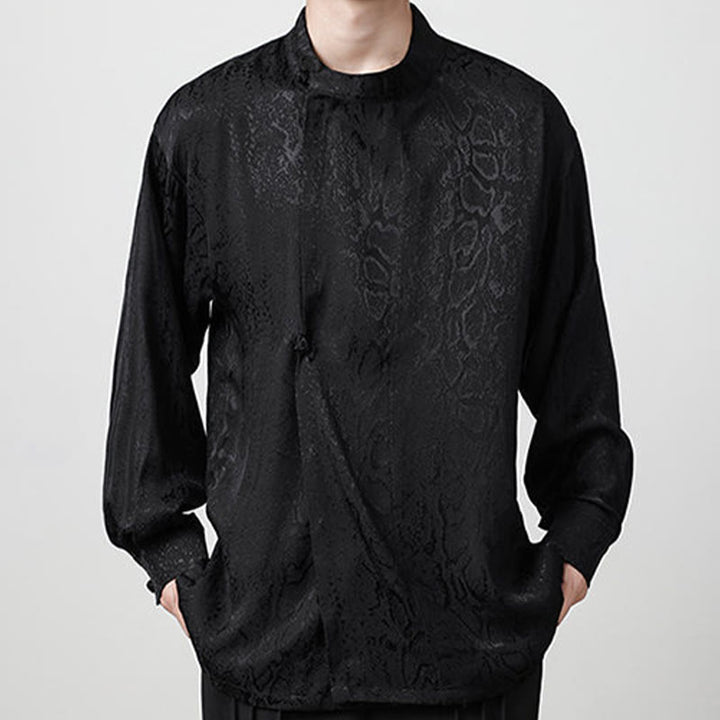 Buddha Stones Fall Jacquard Long Sleeve Frog-Button Shirt Men Clothing - image 15