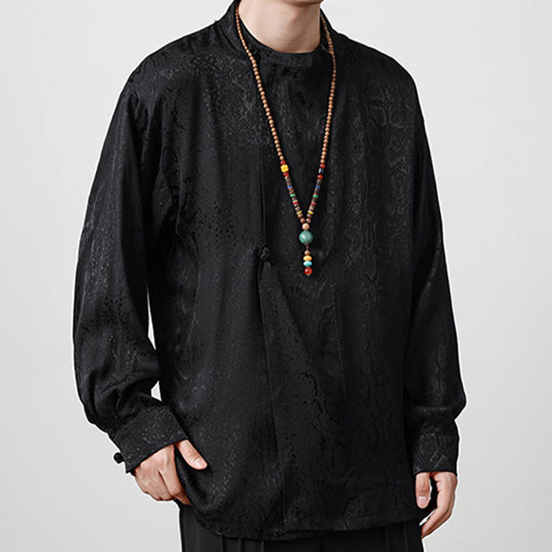 Buddha Stones Fall Jacquard Long Sleeve Frog-Button Shirt Men Clothing - image 14