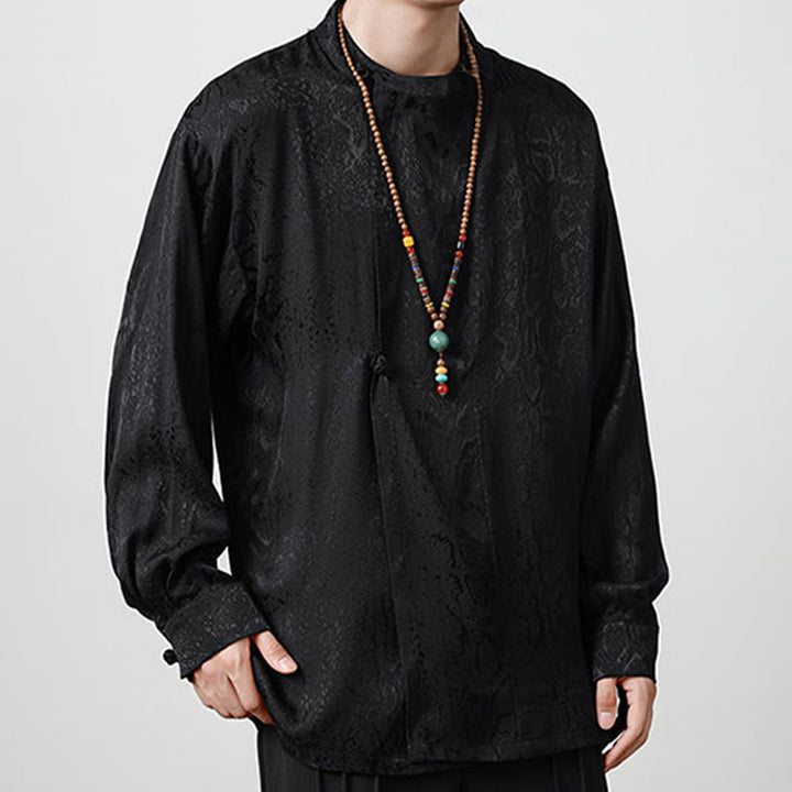 Buddha Stones Fall Jacquard Long Sleeve Frog-Button Shirt Men Clothing - image 14