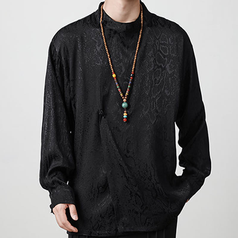Buddha Stones Fall Jacquard Long Sleeve Frog-Button Shirt Men Clothing - image 16