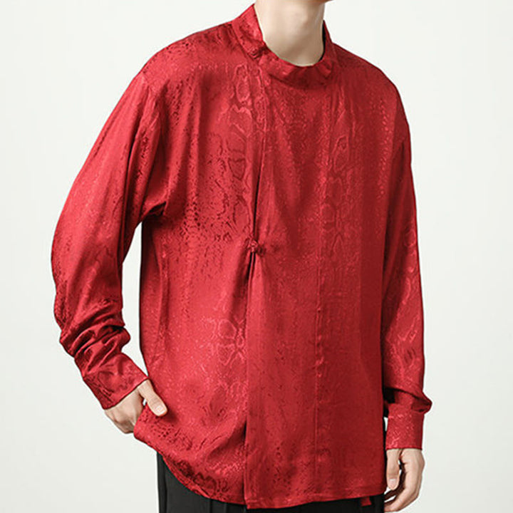 Buddha Stones Fall Jacquard Long Sleeve Frog-Button Shirt Men Clothing - image 21