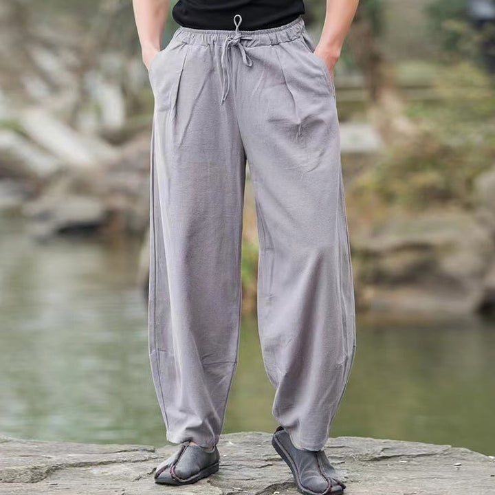 Buddha Stones Casual Simple Drawstring Men's Cotton Harem Pants With Pockets - image 11