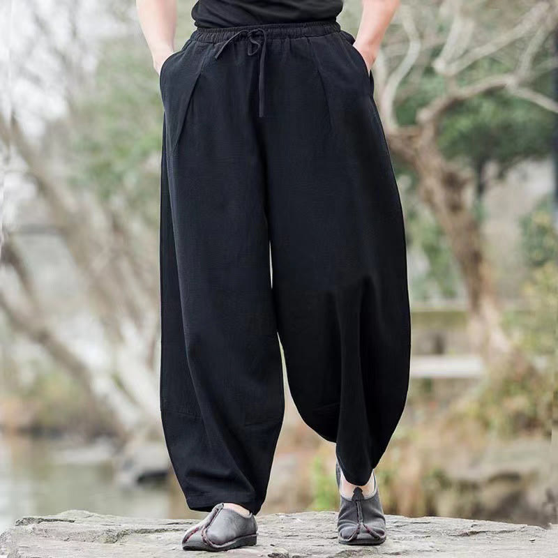 Buddha Stones Casual Simple Drawstring Men's Cotton Harem Pants With Pockets - image 8