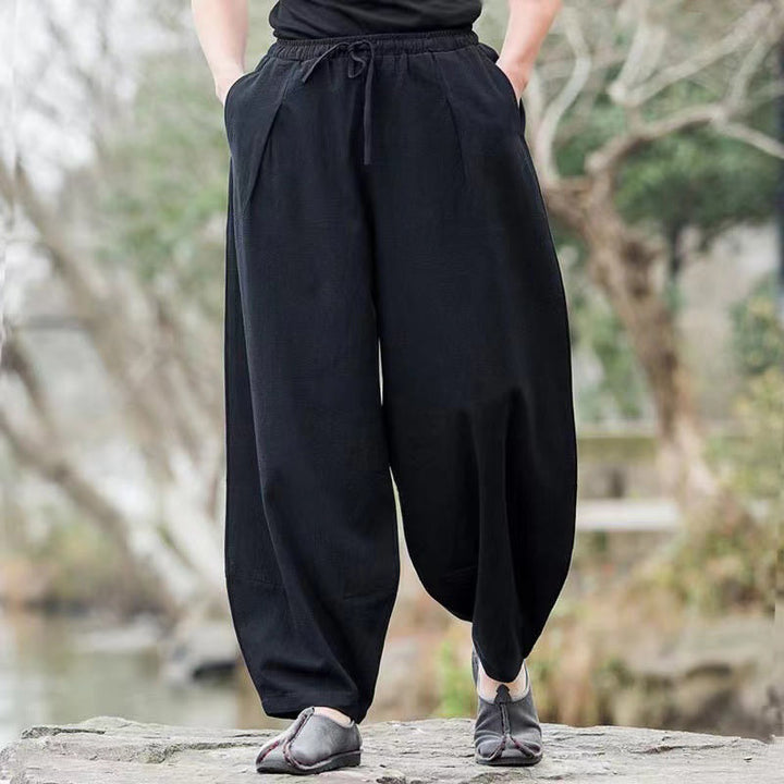 Buddha Stones Casual Simple Drawstring Men's Cotton Harem Pants With Pockets - image 8