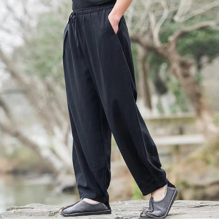 Buddha Stones Casual Simple Drawstring Men's Cotton Harem Pants With Pockets - image 6