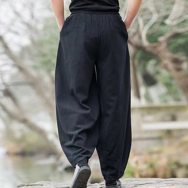 Buddha Stones Casual Simple Drawstring Men's Cotton Harem Pants With Pockets - image 7