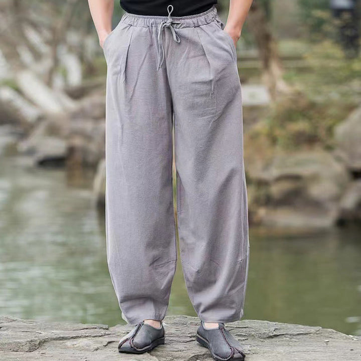 Buddha Stones Casual Simple Drawstring Men's Cotton Harem Pants With Pockets - image 10