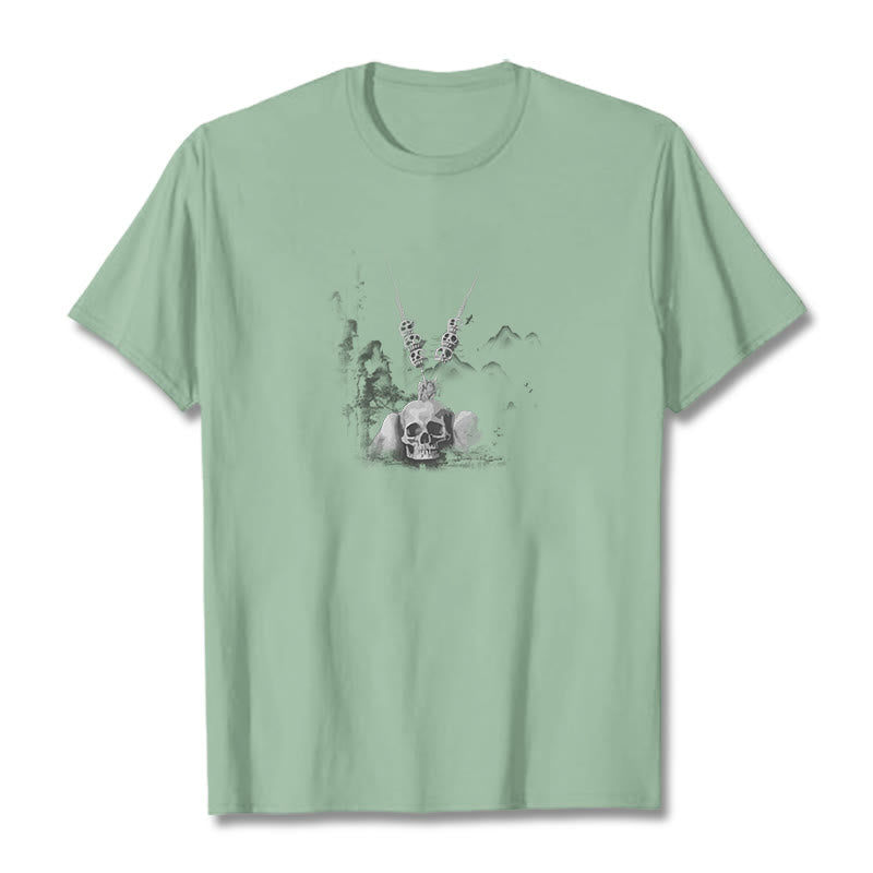Buddha Stones Tibetan The Lord Of The Corpse Forest Skulls Pendant Clouds Design Tee T-shirt - Pale Green - 2XL - image 15