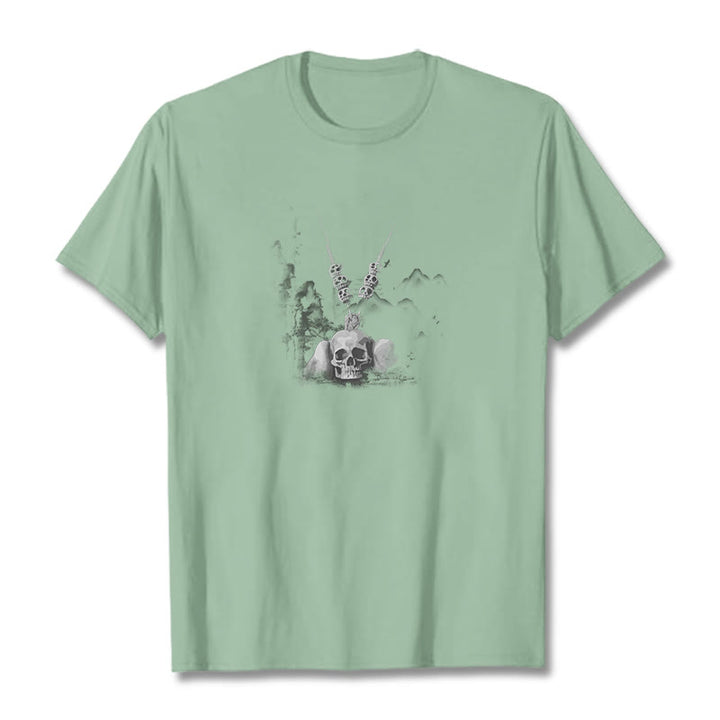 Buddha Stones Tibetan The Lord Of The Corpse Forest Skulls Pendant Clouds Design Tee T-shirt - Pale Green - 2XL - image 15