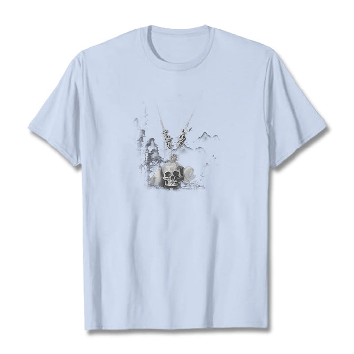 Buddha Stones Tibetan The Lord Of The Corpse Forest Skulls Pendant Clouds Design Tee T-shirt - Light Cyan - 2XL - image 12