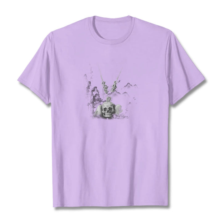 Buddha Stones Tibetan The Lord Of The Corpse Forest Skulls Pendant Clouds Design Tee T-shirt - Plum - 2XL - image 17