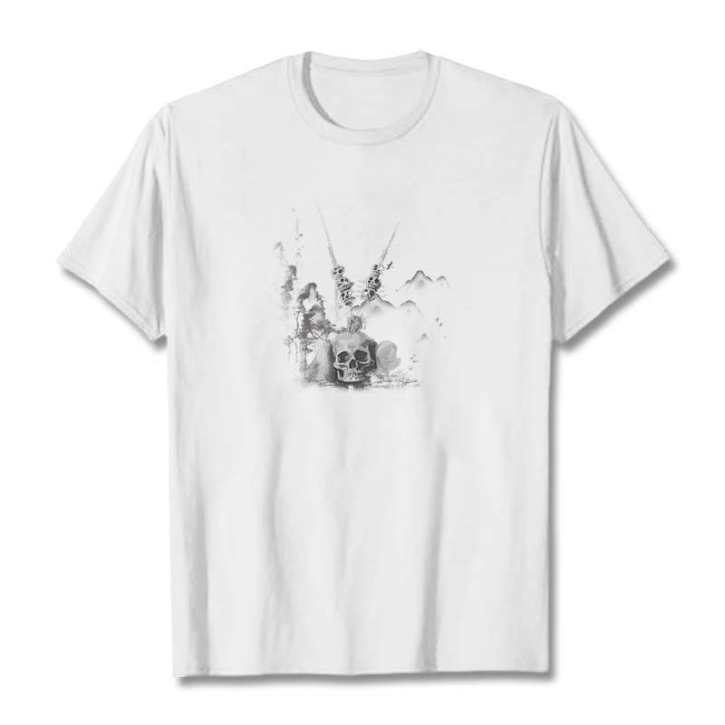 Buddha Stones Tibetan The Lord Of The Corpse Forest Skulls Pendant Clouds Design Tee T-shirt - White - 2XL - image 0