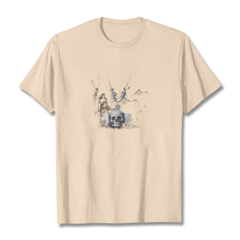Buddha Stones Tibetan The Lord Of The Corpse Forest Skulls Pendant Clouds Design Tee T-shirt - Bisque - 2XL - image 19