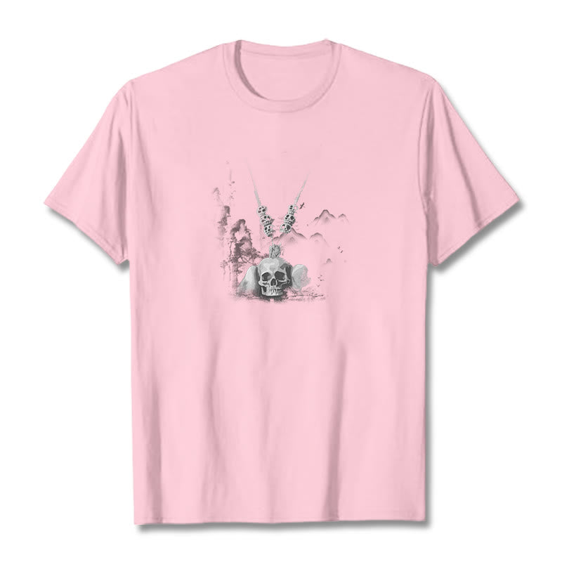 Buddha Stones Tibetan The Lord Of The Corpse Forest Skulls Pendant Clouds Design Tee T-shirt - Light Pink - 2XL - image 13