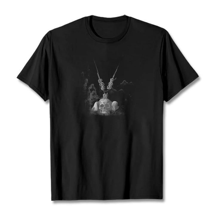 Buddha Stones Tibetan The Lord Of The Corpse Forest Skulls Pendant Clouds Design Tee T-shirt - Black - 2XL - image 6