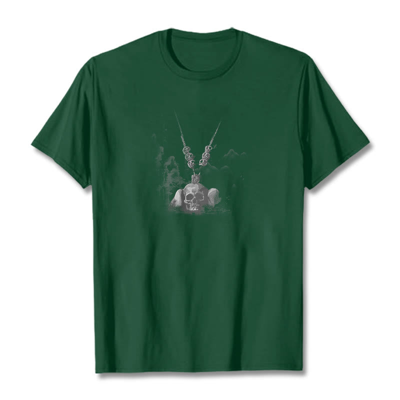 Buddha Stones Tibetan The Lord Of The Corpse Forest Skulls Pendant Clouds Design Tee T-shirt - Forest Green - 2XL - image 10