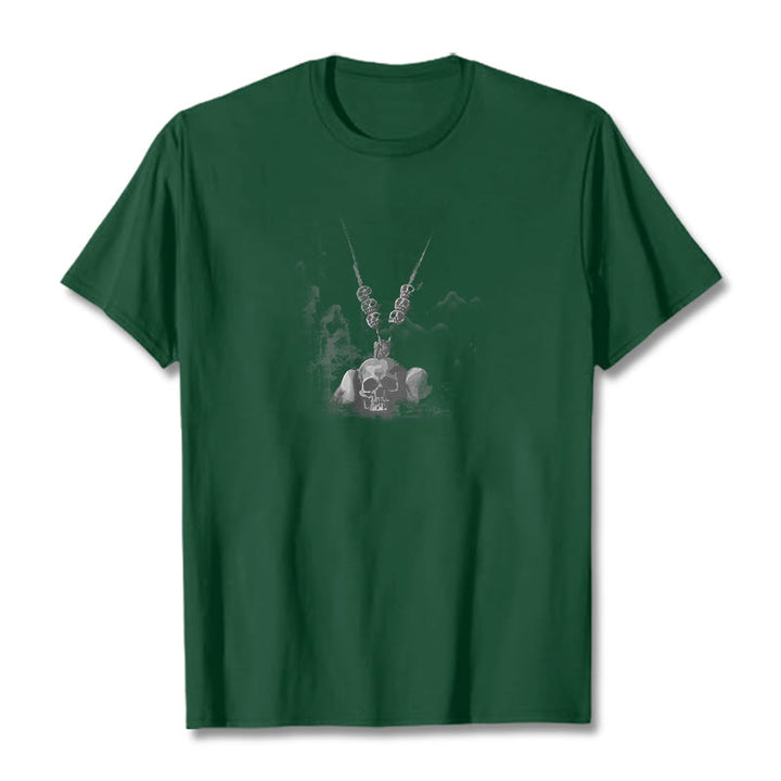 Buddha Stones Tibetan The Lord Of The Corpse Forest Skulls Pendant Clouds Design Tee T-shirt - Forest Green - 2XL - image 10