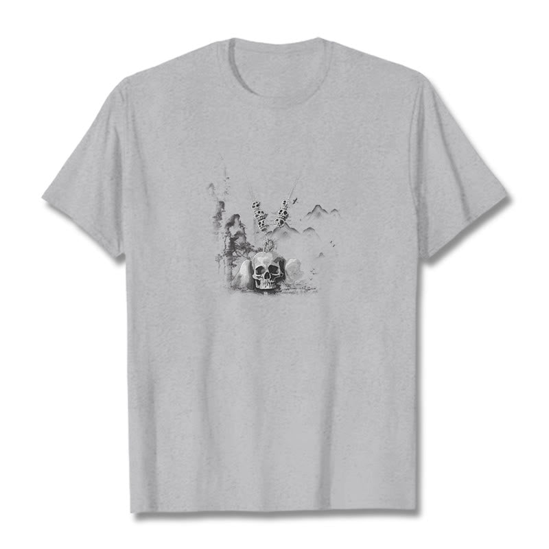 Buddha Stones Tibetan The Lord Of The Corpse Forest Skulls Pendant Clouds Design Tee T-shirt - Light Grey - 2XL - image 21