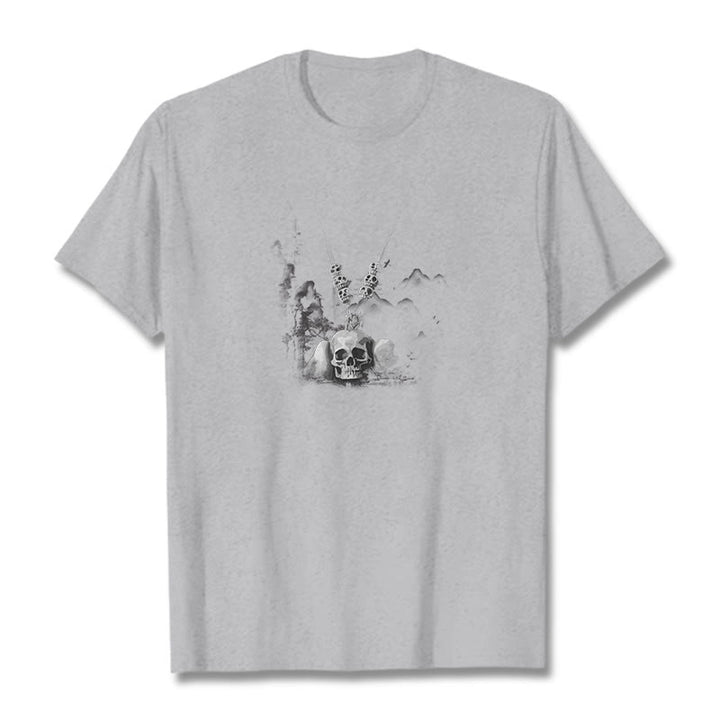 Buddha Stones Tibetan The Lord Of The Corpse Forest Skulls Pendant Clouds Design Tee T-shirt - Light Grey - 2XL - image 21