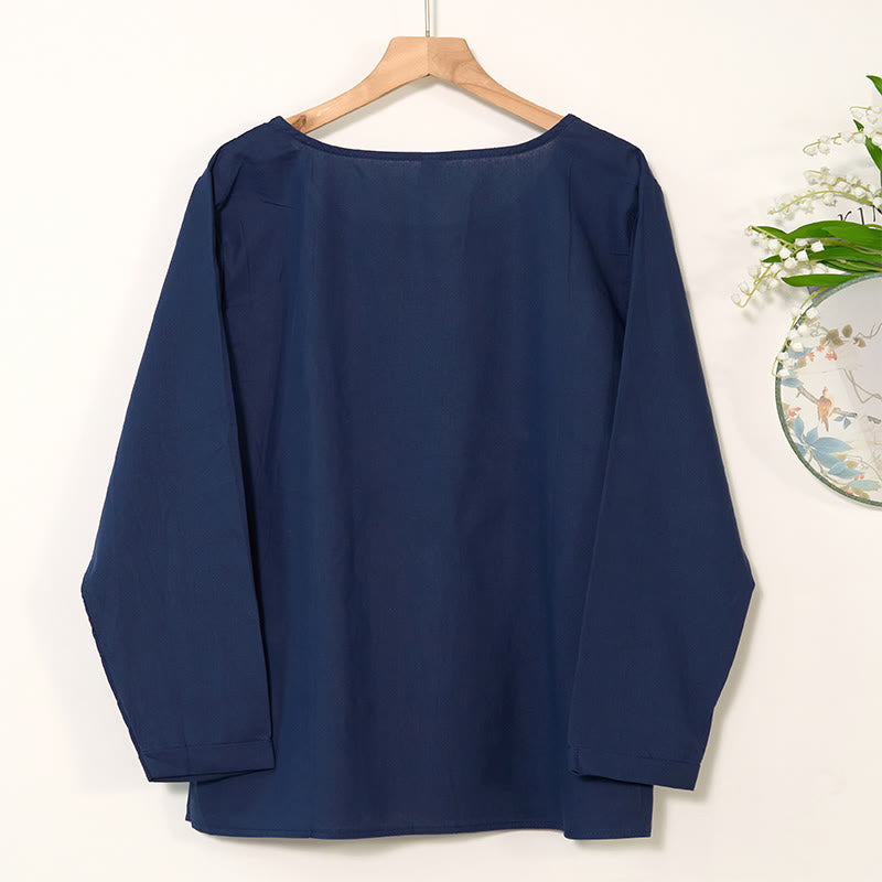 Buddha Stones Casual Dandelion Long Sleeve Round Neck Shirt Cotton Linen Women's Shirts - image 1