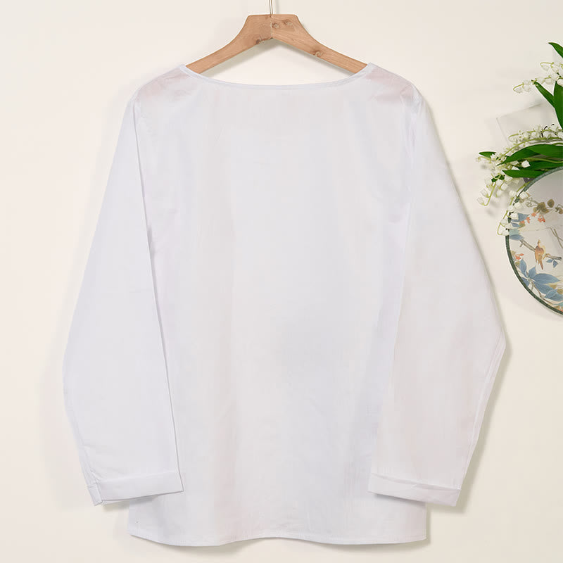 Buddha Stones Casual Dandelion Long Sleeve Round Neck Shirt Cotton Linen Women's Shirts - image 9