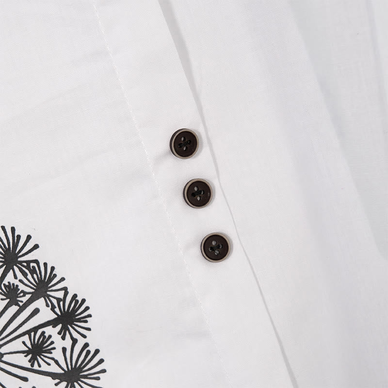 Buddha Stones Casual Dandelion Long Sleeve Round Neck Shirt Cotton Linen Women's Shirts - image 11