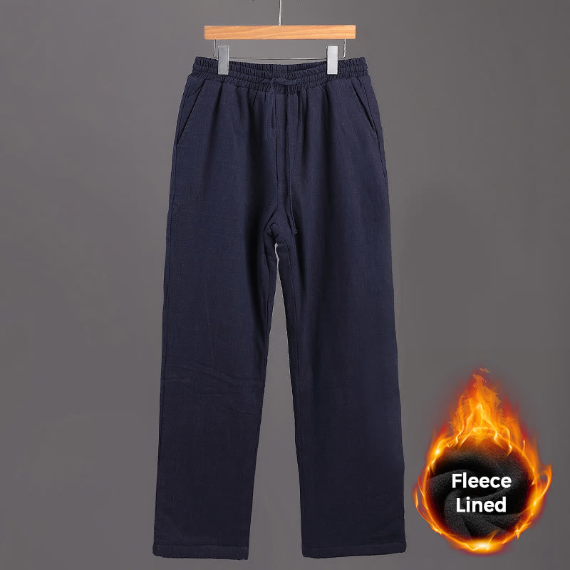 Buddha Stones Winter Men's Fleece Lined Drawstring Linen Pants With Pockets - image 1