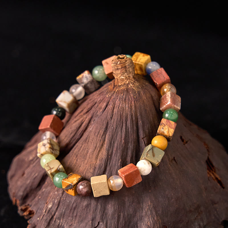 Buddha Stones Shoushan Stone Red Agate Prosperity Bracelet - Agate Square Beads(Wrist Circumference: 14-16cm) - image 0