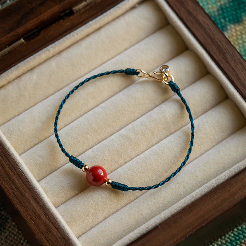 Buddha Stones Handmade String Cinnabar Buckle Blessing Bracelet - Cinnabar - 20cm - image 0